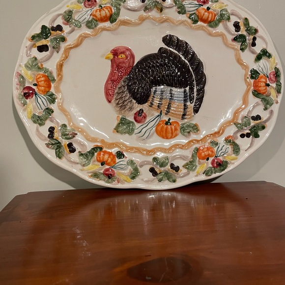 World Bazaar Set Vintage Late 20th Thanksgiving Turkey Platter & Serving Tray - Picture 3 of 11
